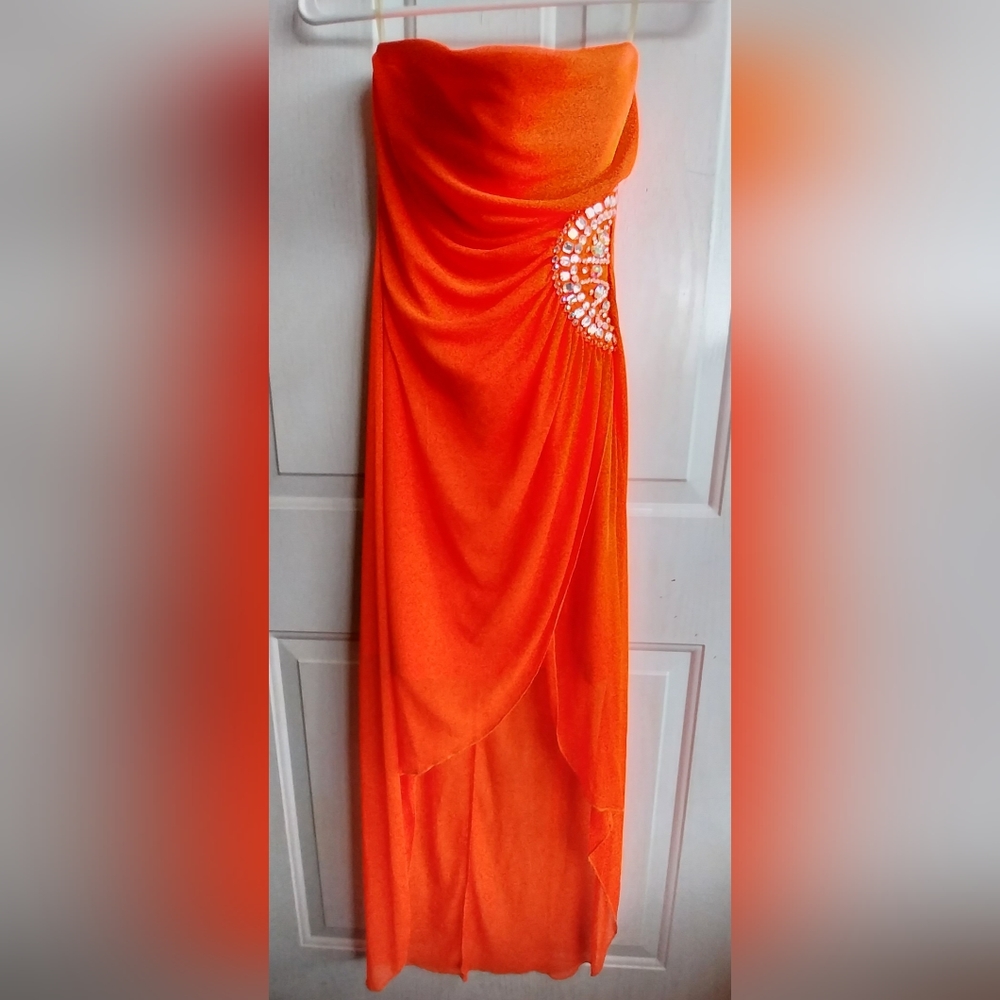 Orange Strapless High Low Dress